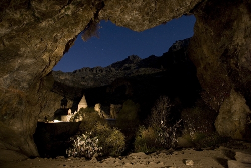 Geghard monastery at night